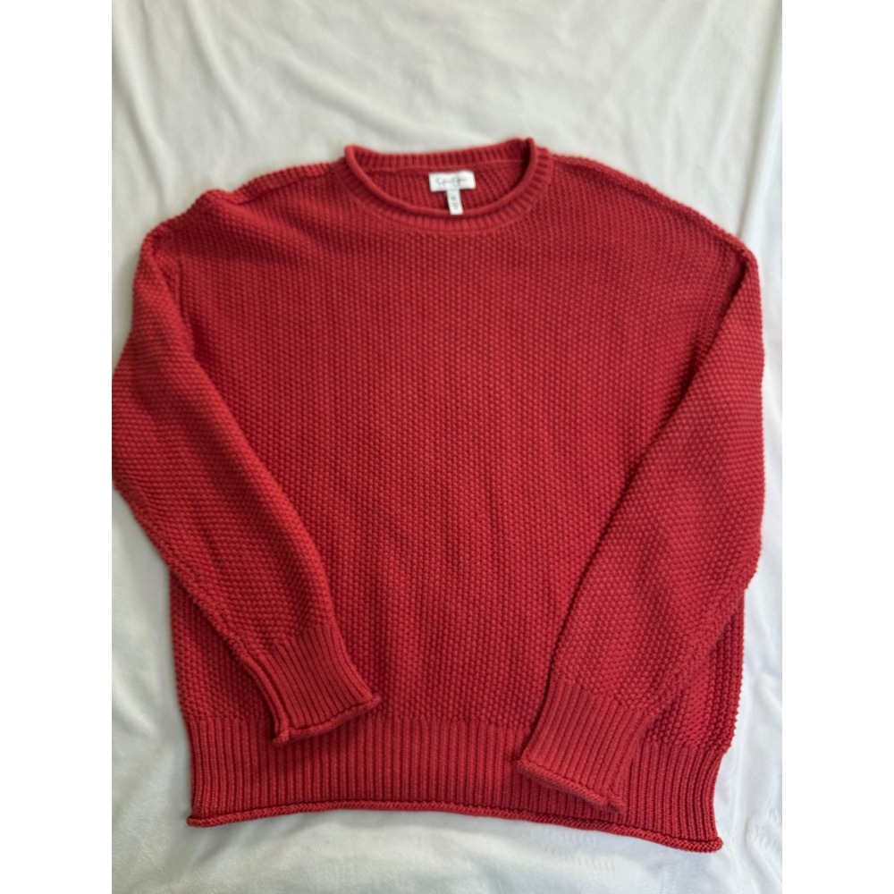 Jessica Simpson Women Red Textured Knit Crew Neck Sweater XL Popcorn Stitch